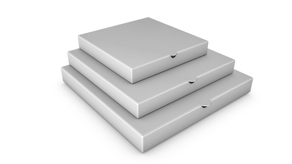 Stacks of white pizza boxes. Template for advertising. 3d render