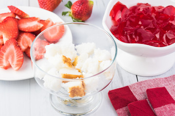 Delicious homemade dessert with fresh strawberries for holiday.