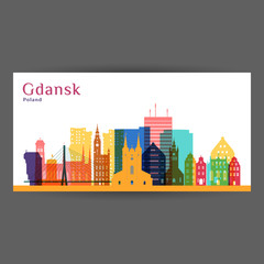 Gdansk city architecture silhouette. Colorful skyline. City flat design. Vector business card.