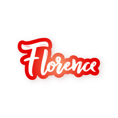 Florence - hand drawn lettering name of Italy city. Sticker with lettering in paper cut style. Vector illustration.