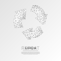 Refresh circular arrows symbol. Wireframe digital 3d illustration. Low poly, repeat, refresh button concept on white background. Abstract Vector polygonal origami style sign. RGB color mode