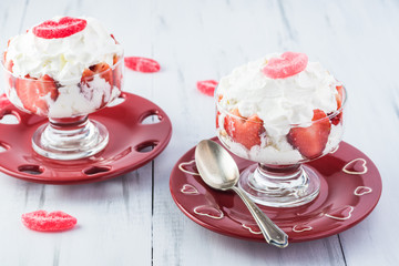 Delicious homemade dessert with fresh strawberries for holiday.