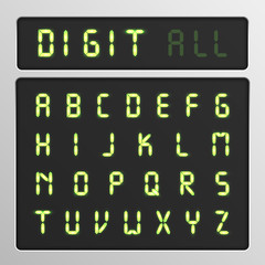 Fototapeta premium Digital character set from a typeface on a screen, vector illustration