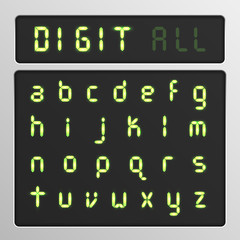 Digital character set from a typeface on a screen, vector illustration