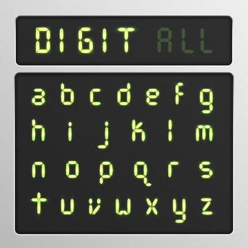 Digital character set from a typeface on a screen, vector illustration