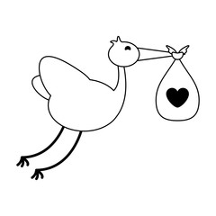 stork with bag cartoon black and white