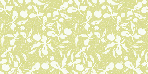 Green pattern with tomatoe and leaf.