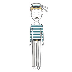 Navigator with a mustache digital art a sailor capillary , a junta, a captain peakless cap, a sailor boatswain sailor submariner young fellow, hipster digital art striped shirt on white background