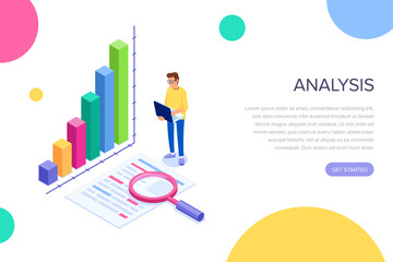 Analysis concept for web page, banner, presentation. Job interview, recruitment agency. Vector isometric illustration.
