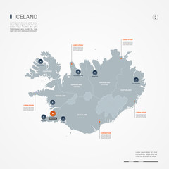 Iceland map with borders, cities, capital and administrative divisions. Infographic vector map. Editable layers clearly labeled. - obrazy, fototapety, plakaty