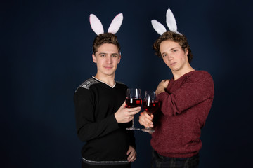 Love and holidays. Two attractive guys. Easter.