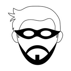 man face with mask and beard head black and white