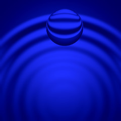 Blue background illustration - flying drop of water and waves.