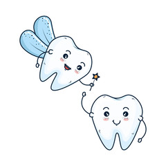 comic teeth couple with fairy kawaii characters
