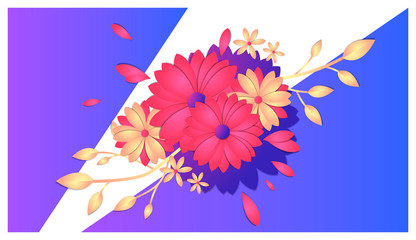 Vector image of horizontal banner, flowers with cut paper effect, several layers of objects, template for international women's day