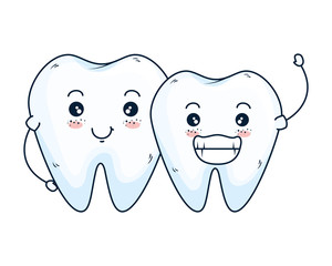 comic teeth couple kawaii characters