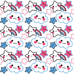 Obraz premium Cute kawaii vector stars background pattern