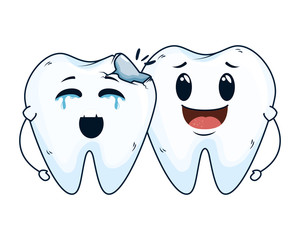 comic teeth break couple kawaii characters