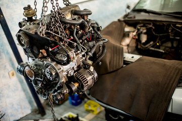 Fototapeta premium Car engine in the service