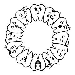 comic teeth around kawaii characters