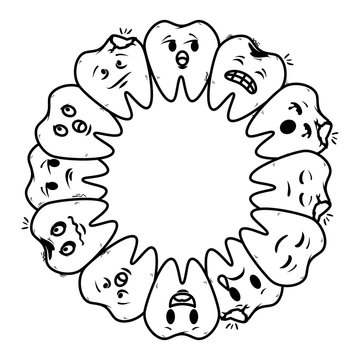 comic teeth around kawaii characters