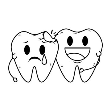 comic teeth break couple kawaii characters