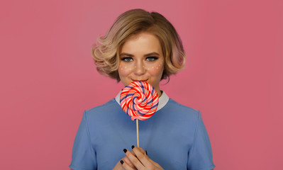 girl with lollipop isolated on white