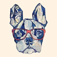 Poster Franse bulldog in het blauw © Isaxar