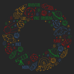 Space vector illustration. Science, technology pattern. Rocket and spaceships.