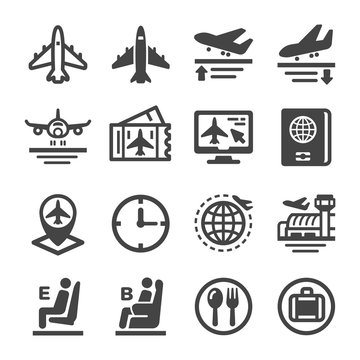 plane and airport icon set,vector and illustration