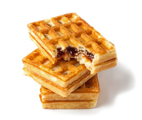 Traditional Belgian waffles, isolated on a white background, top view.