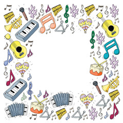 Music background for patterns. Vector illustration with musical instruments.