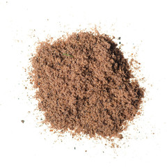 Seasoning nutmeg spice on a white background. Isolation