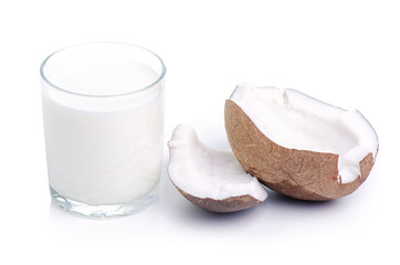 A glass of coconut milk on a white background. Isolation