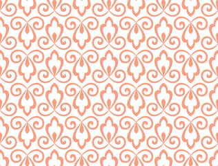 Flower geometric pattern. Seamless vector background. White and pink ornament. Ornament for fabric, wallpaper, packaging, Decorative print