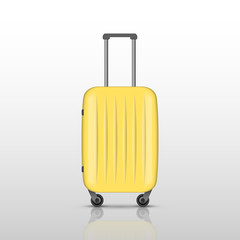 Yellow travel suitcase with reflect shadow, vector illustration