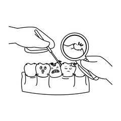 human teeth with magnifying glass