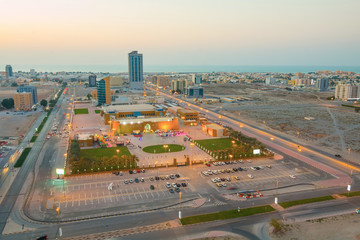 Aerial view to Ras Al Khaimah from the bar located on the top of skyscraper