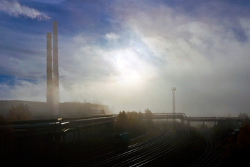 foggy morning in the factory