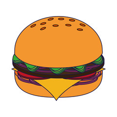 hamburger fast food isolated blue lines