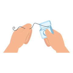 hands using dental floss