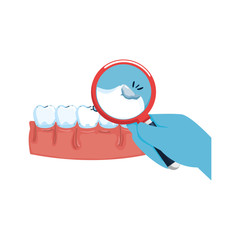 human teeth with magnifying glass