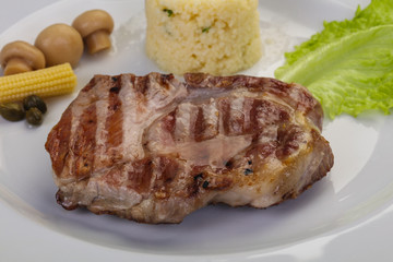 Grilled pork neck steak
