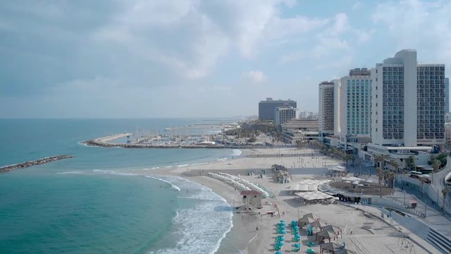 Tel Aviv beach, Marina and hotels - drone footage.