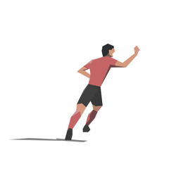Fototapeta na wymiar Soccer player celebrating goal, flat design illustration. Isolated vector drawing. Happy footballer running