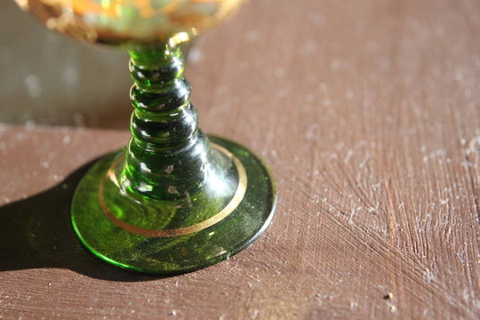 Close-up Of An Old Wine Glass With Gold Rim - Retorstyle