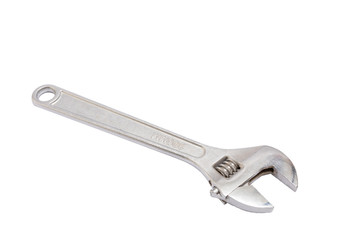Adjustable wrench isolated on white background. Plumbing repair.
