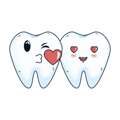 comic teeth couple with heart kawaii