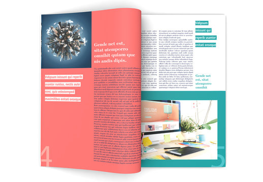 Magazine Layout with Coral and Green Accents
