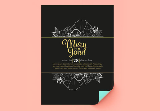 Wedding Invitation Layout with Floral Elements